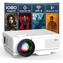 Проектор AKATUO Mini Beamer 4K з підтримкою 5G WiFi Bluetooth, 15000 люмен, 1080P, 50% Zoom. Сумісний з Android, HDMI, USB, смартфоном, ноутбуком, Fire TV Stick. Для дому та вулиці.