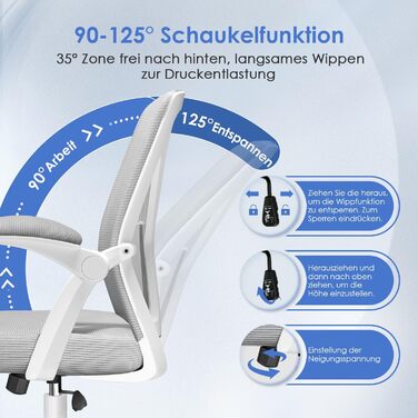 Офісний крісло Hinode з підйомними підлокітниками та функцією гойдання, 360° обертання, регульована висота, ергономічне крісло для дому та офісу з дихаючою сіткою, до 150 кг (Сірий, Стиль 1)