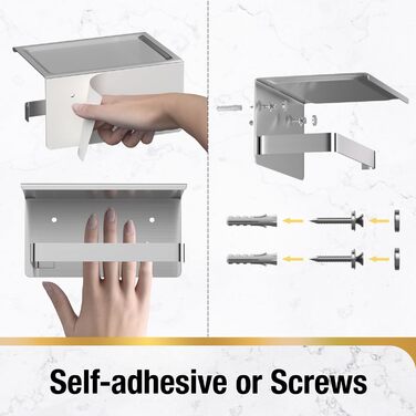 Тримач туалетного паперу HITSLAM без свердління, нержавіюча сталь з полицею, самоклеючий, для ванної кімнати