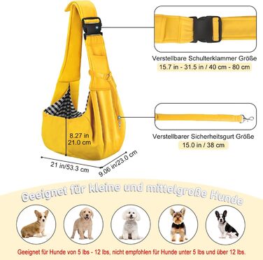 PetLoft Сумка-переноска для собак та котів, реверсивна, регульована, Cross-Body Carrier з підстібкою для нашийника (Жовтий)