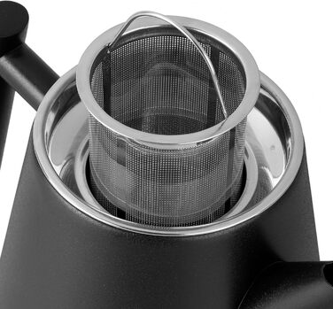 Hanamura Thermo Teapot with Infuser - Stainless Steel Teapot, Double-Walled and with Strainer - 1L - Black Metal Teapot - Insulated Thermos Modern Design