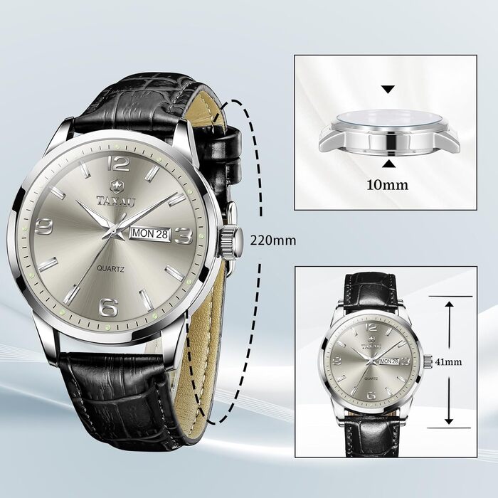 Чоловічий годинник на шкіряному ремінці, чорний колір, кварцовий хронограф, водостійкий, для чоловіків (8411p-schwarz)