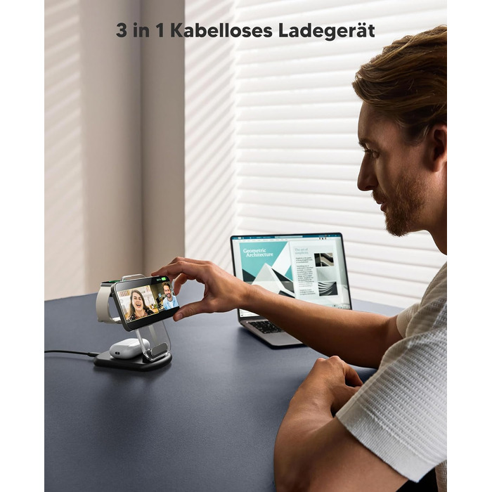 Зарядний пристрій MagSafe 3-в-1 для iPhone 17/16/15/14/13/12 Pro Max/Air/Plus/Pro та Apple Watch 10/9, AirPods 3/2/Pro, чорний