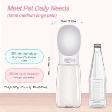 Турботрінка для собак на ходу, 550 мл, BPA-free, витокозахисна, біла