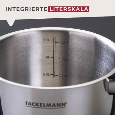 Каструля FACKELMANN Essential Ø16 см з нержавіючої сталі, з ергономічними ручками Softtouch, сучасний дизайн, для всіх типів плит, блакитна (з кришкою)