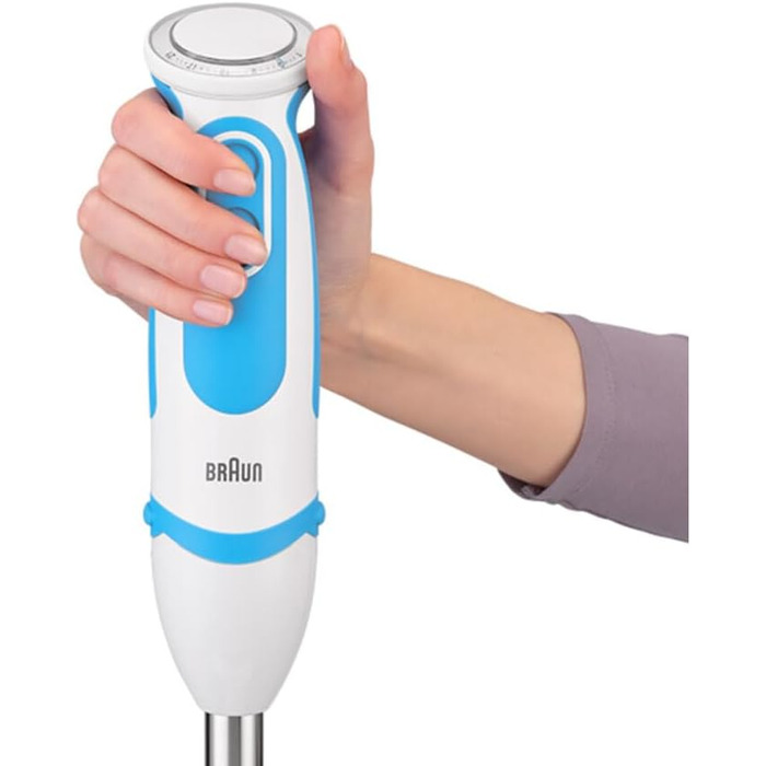 Блендер Braun MultiQuick 5 Vario MQ5260, 1000 Вт, з нержавіючою насадкою, спіралезрізувачем та аксесуарами, білий/синій