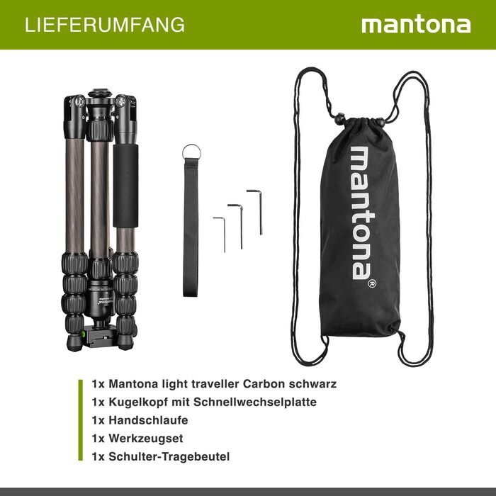 Штатив Mantona Light Traveller 131,5 см: легкий штатив з алюмінію, до 5 кг, з кульковою головкою та Arca-Swiss