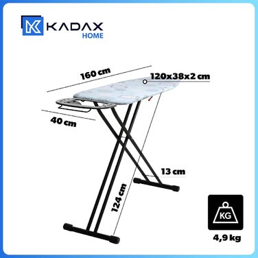 KADAX Ironing Board, 120x38 cm Folding Ironing Table, Height-Adjustable Steaming Ironing Table, Ironing Board with Non-Slip Feet, Table with 8mm Foam Padding (Dark Blue)