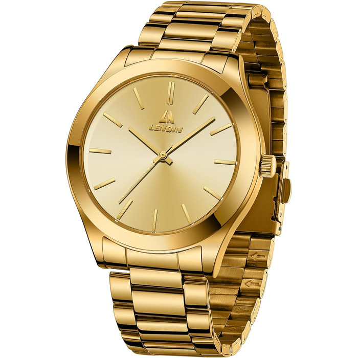 Чоловічий годинник LN LENQIN з вологозахистом, сталевий браслет, кварцовий механізм, аналоговий годинник для чоловіків, люкс, золотий