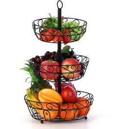 Металева етажерка для фруктів Stöckig 3 яруси - кошик для зберігання фруктів, чорний, для кухні, вітальні, офісу