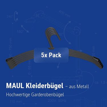 MAUL Clothes Hangers – modern steel clothes hangers in an elegant design – stable and durable hangers for clothing – black – 5-piece set