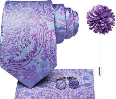 Чоловіча краватка Hi-Tie: чорна, рожева, синя, зелена, з малюнком пейслі, в клітку, смужка, крапка. Комплект з нагрудною хусткою та запонками для весілля, вечірки, бізнесу