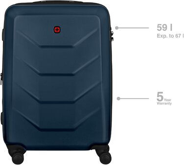 WENGER Pryo Hard Shell Suitcase with 4 Wheels, Trolley, Medium Size, 59 (67) L, Security Lock, for Men, Travel Vacation, 612537 (Blue, M)