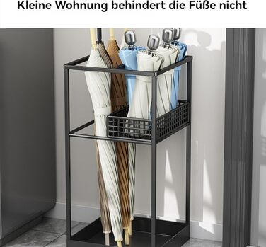 Металева підставка для парасоль та тростинок Shakub, 2 слоти, чорна, 25x25x50 см