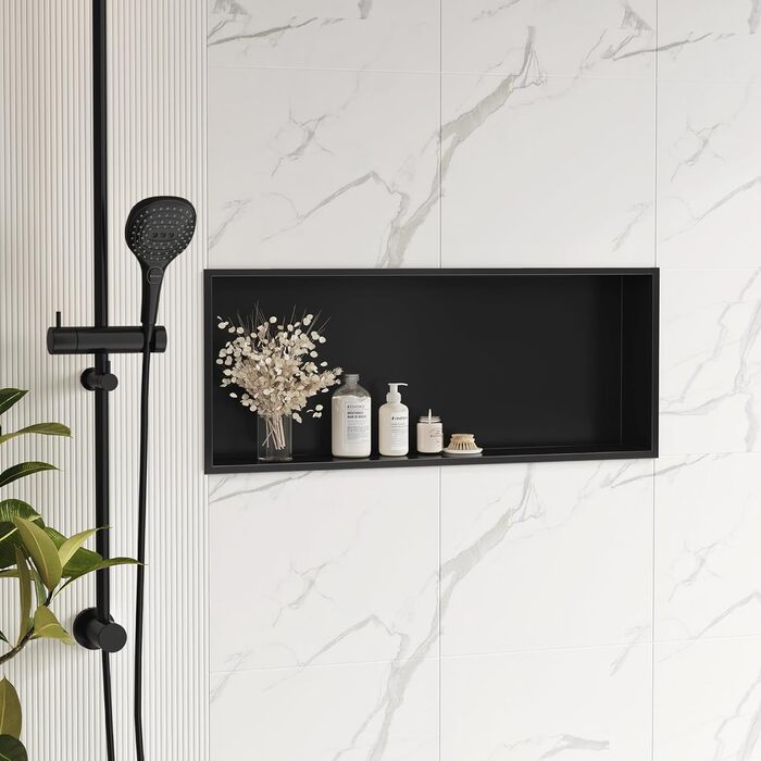 Neodrain Wall Niche Shower Stainless Steel Shower Niche Single Shelf Storage for Bathroom Brushed (Black, 75 x 30 cm)