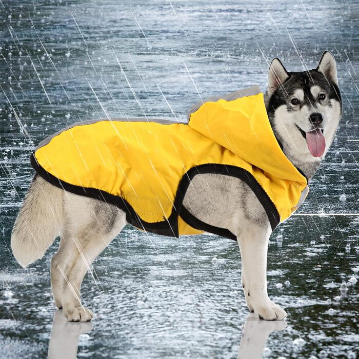 Idepet Waterproof 2-in-1 Rain Jacket for Dogs, Lightweight Overall for Dogs with Hood, Breathable Rain Poncho with Hood and Reflective Strip for Small, Medium, Large Dogs (XL, Yellow)