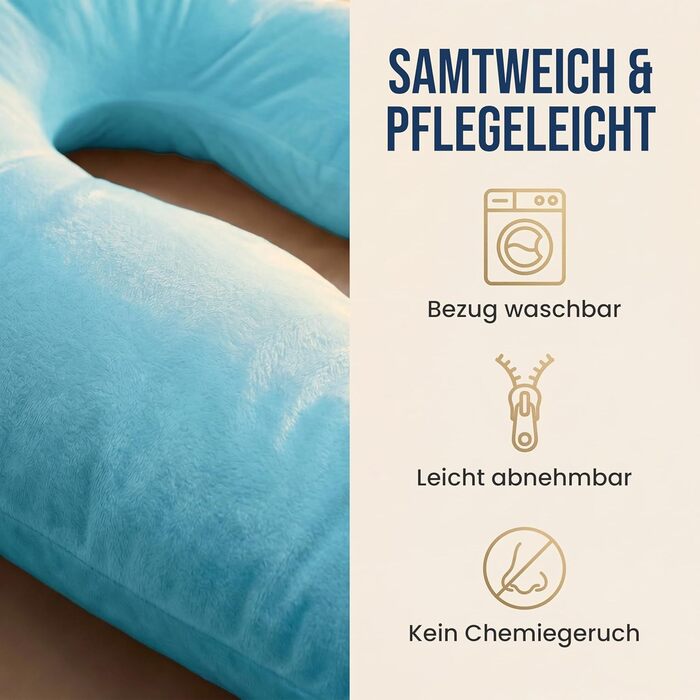 Подушка для вагітних та годування XXL Elfenbein (слонова кістка) / Turquoise (бірюзовий) з поліестеровим наповнювачем, знімний чохол, гнучка форма