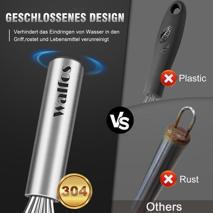 Набір вінчиків Walfos® з нержавіючої сталі (3 шт.) - 18см, 23см, 28см. Стійкі до високих температур, ідеальні для салатів та збивання яєць.