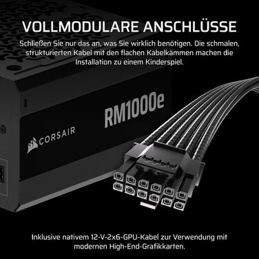 Блок живлення Corsair RM1000e (2025) 1000W ATX 3.1 PCIe 5.1, повністю модульний, 12V-2x6, Cybenetics Gold, чорний