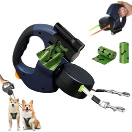 Висувна собача шлейка, 3 метри, подвійна шлейка для 2 собак, поводок 360° без перекручування, з пакетами для відходів, для собак до 50 кг, для тренувань та прогулянок (Блакитний)