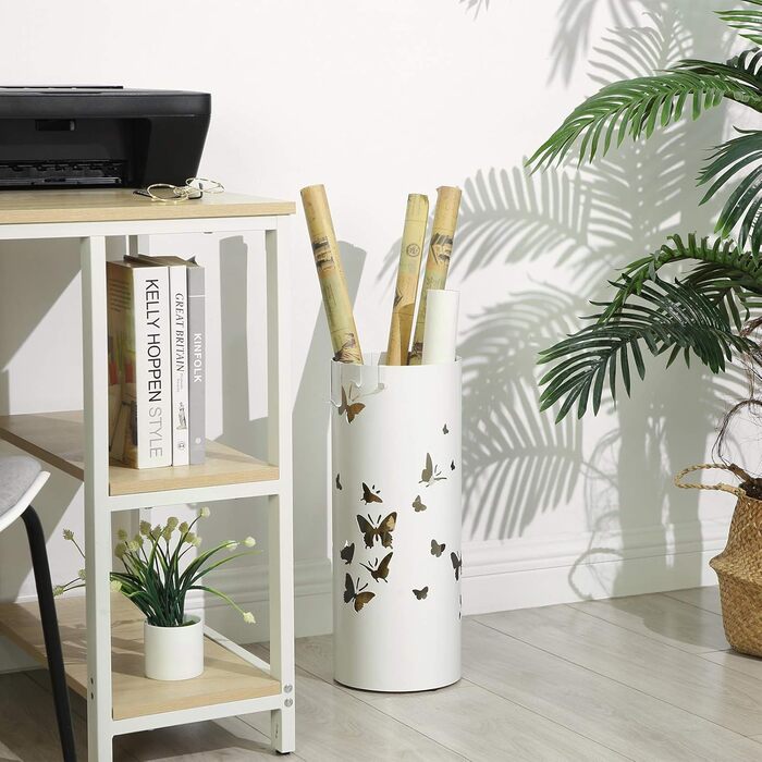 Підставка для парасоль під SONGMICS, металева, кругла, біла, з водозбірником, 49 x 19,5 см