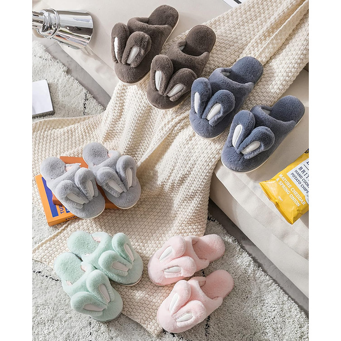 Тапочки до дому з плюшевими вушками кролика, жіночі, зелені. Теплі, м'які, неслизькі