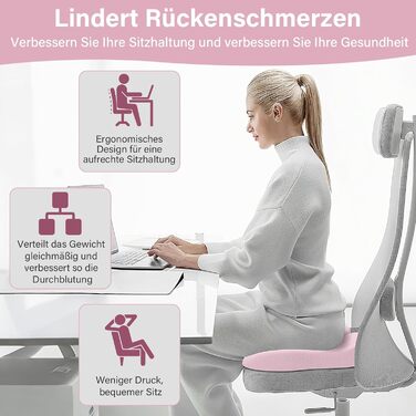 Ортопедична подушка для сидіння Juspota: комфортне крісло для офісу, автомобіля, зниження болю в куприку, рожевий колір
