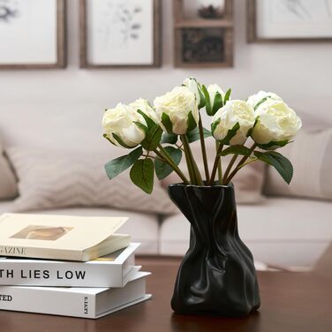 Керамічна ваза, блакитно-коричневий дизайн, ваза в скандинавському стилі для декору, сучасна ваза для вітальні, спальні, кухні, передпокою, ванної кімнати (матова чорна, 16,2 см)