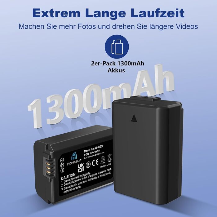 Набір акумуляторів NP-FW50 Homesuit 1300mAh 2 шт. + LED зарядний пристрій для Sony ZV-E10, A6000, A7 та ін.