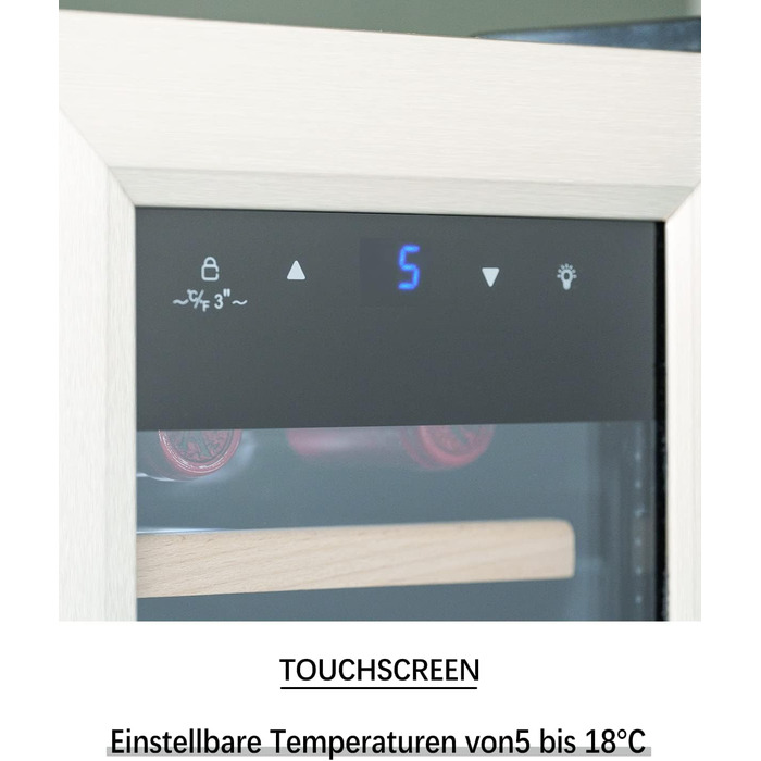 Kalamera 28-Bottle Wine Refrigerator with Touch Control, Stainless Steel Door, 5-18°C Cooling Zone, Removable Wooden Shelves