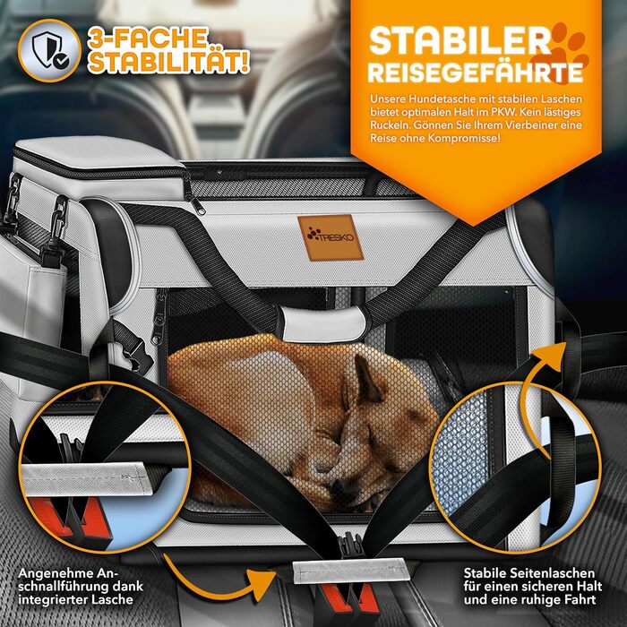 Транспортна переноска для собак та котів TRESKO® S (50x34x34 см) з підкладкою, шпателем та відбивачами | Переноска для собак та котів | Міцна переноска для собак, сіра
