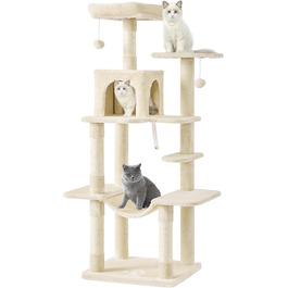 Кігтеточка для котів MSmask велика, багатоповерхова, з платформами, гамаком та сизалевими стовпчиками (бежева)