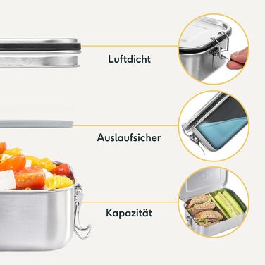 SILBERTHAL Stainless Steel Lunchbox with Compartments – 800ml Lunchbox for Kids & Adults – Leak-Proof & Lightweight - Flexible Divider
