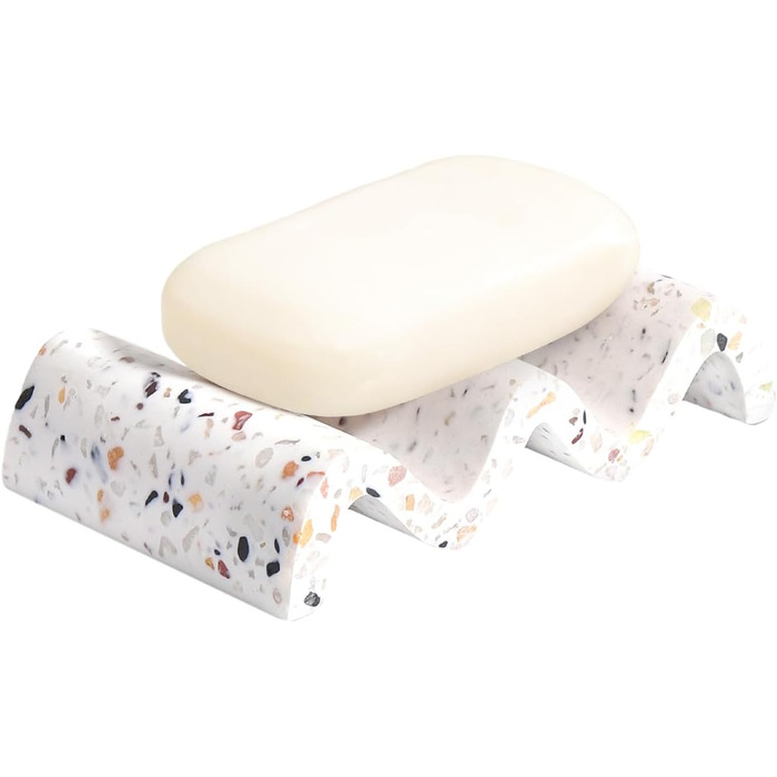 Підставка для мила Luxspire з двошаровою конструкцією, швидковисихаюча мильниця з елегантним дизайном, підходить для кухні, ванної кімнати та душу (Хвиля, Кольорова & Біла)