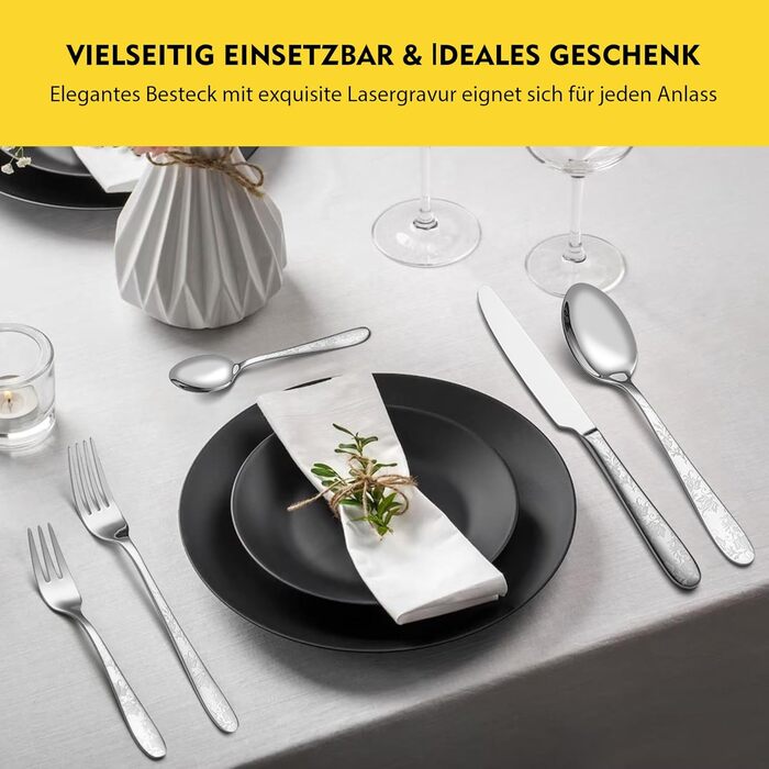 Набір столових приборів EIUBUIE з нержавіючої сталі 30 предметів, з квітковим малюнком, полірований, для 6 осіб, для дому та вечірок, можна мити в посудомийній машині