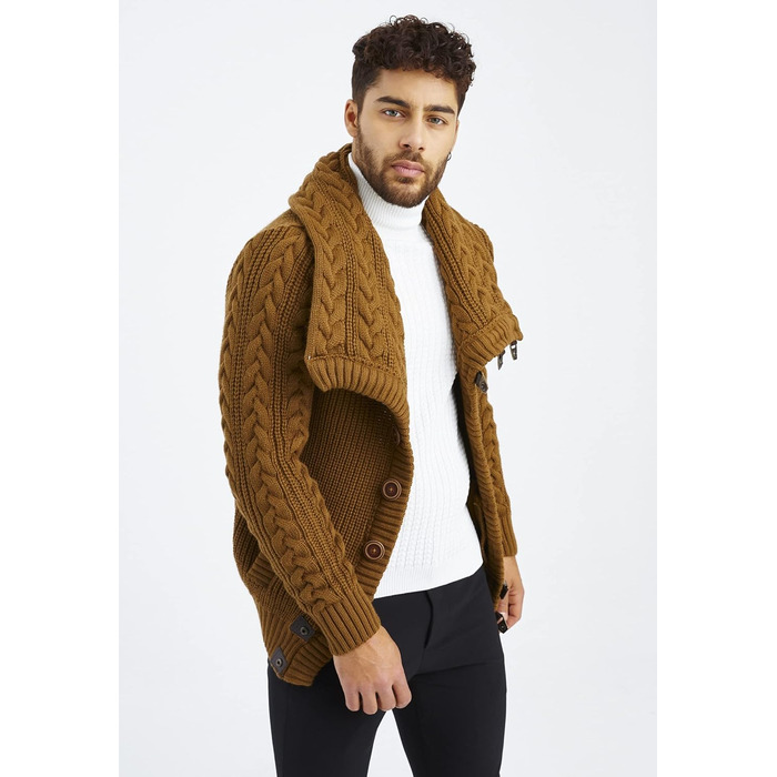 Чоловічий светр Leif Nelson з коміром-шарфом, Slim Fit, зимовий/літо, модель LN7080, колір Camel,Розмір: M