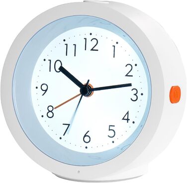 infactory Alarm Clock Quiet: Analog Quartz Clock, Silent, Night Light, Light Sensor, Battery (Analog Travel Alarm Clock, Absolutely Silent, LED Clock with Battery Operation)