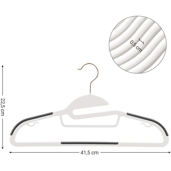 Набір вішалок SONGMICS 30 шт., для костюмів, з пластику, преміум-якість, антиковзаюче покриття, економія місця, 0,5 см товщина, гачок рожевого золота, поворот на 360°, ширина 41,5 см, світло-сірий + темно-сірий
