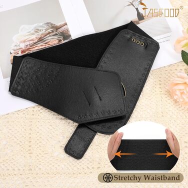 Жіночий вінтажний широкий еластичний пояс JASGOOD з пряжками, чорний, 95 см (для розміру талії 93-104 см)