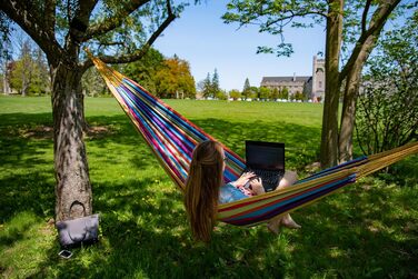 Vivere Double Cotton Hammock in Brazilian Style with Polyester End Loops, Weight Capacity 450 lbs (Tropical)