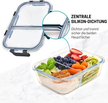 Набір контейнерів для їжі Igluu Meal Prep (3 шт.) – 980 мл, з боросилікатного скла, з 3 відділеннями, BPA-free, для мікрохвильовки, духовки, морозильника, посудомийної машини, витікання неможливе