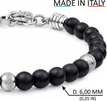 Браслет Schmuck з нержавіючої сталі з матовим каменем онікс – регульований, міцний, елегантний – ідеальний подарунок для жінок та чоловіків, виготовлений в Італії