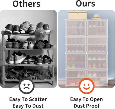 Plastic Shoe Cabinet, DIY Simple Shoe Rack, Narrow, with Door, Steel Frame, Stable, for Hallways, Bedrooms, Entryways, White with Transparent Door, 2 * 6