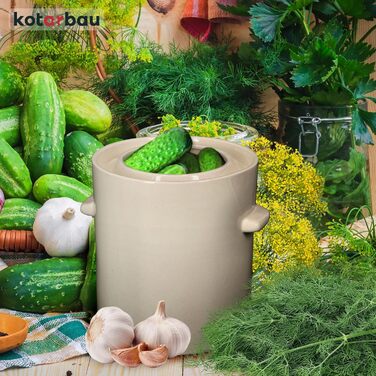 Керамічний бочонок для квашення 2,5 л KOTARBAU, білий – глечик для квашеної капусти, огірків, кімчі, ферментації, з кришкою, кам'яний горщик
