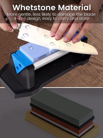 Набір точильних каменів Schleifstein 3-в-1: 400/1000/5000 грит, з підставкою, кутовою направляючою та шкіряним ремінцем для заточування ножів