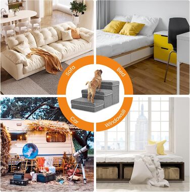 Сходинки для собак Sunowl, 2-ступеневі складні, широкі, з місцем для зберігання, для маленьких собак та котів, м'яка, неслизька поверхня