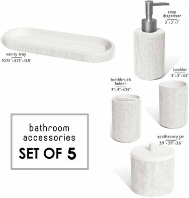 Набір аксесуарів для ванної кімнати Clara Clark, 5 предметів, салатовий колір. Включає: дозатор для мила, тримач для зубних щіток, стакан, склянка для ватних паличок, піднос для косметики.