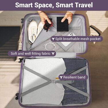 Набір валіз British Traveller Hartschalenkoffer Set: жорсткий корпус, TSA-замок, 8 коліщаток, 100% PP, ручна поклажа (фіолетовий, M)