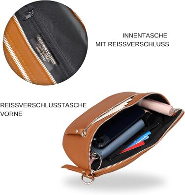 Жіноча сумка Brise Art Lucia з екошкіри, італійського виробництва: сумка через плече, поясна, 3 відділення, чорна (2) / коньячний (3)