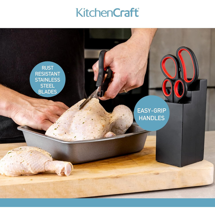Набір кухонних ножиць KitchenCraft з підставкою, багатофункціональні ножиці, 4 предмети, чорний